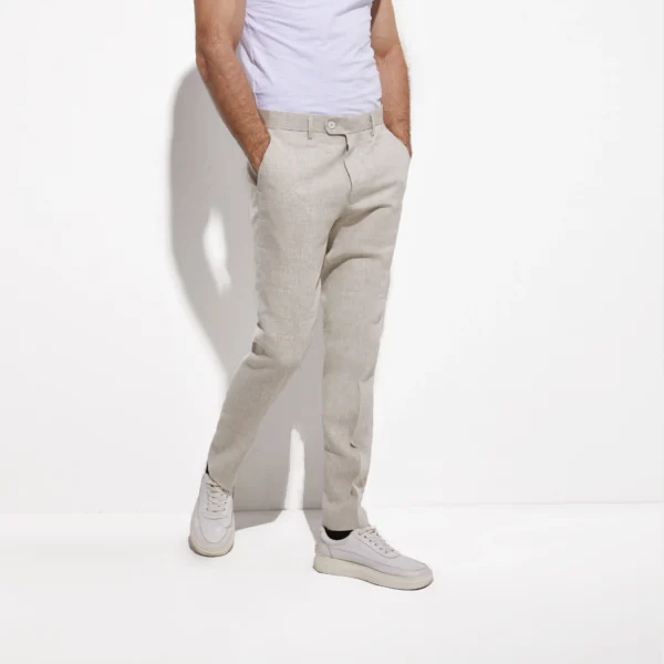 Breathable Sand Grey Linen Slim Fit Custom Wedding Beach Suit - Image 6