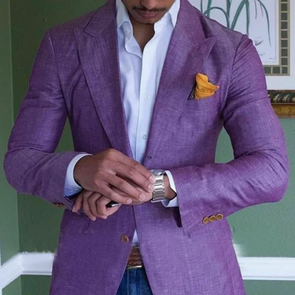 Orange Linen Slim Fit Summer Beach Wedding Groom Suit 2-Piece Set - Image 4