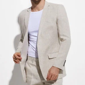 Breathable Sand Grey Linen Slim Fit Custom Wedding Beach Suit