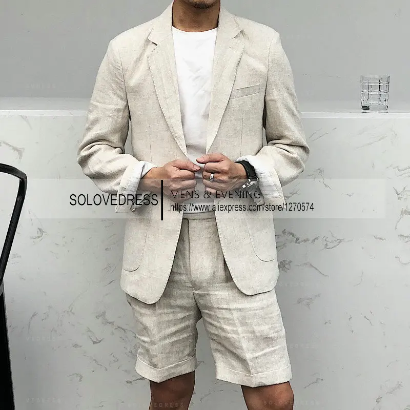 New Casual Men's Suit Jacket Summer Spring Linen Blazer Two-piece Set - Image 2