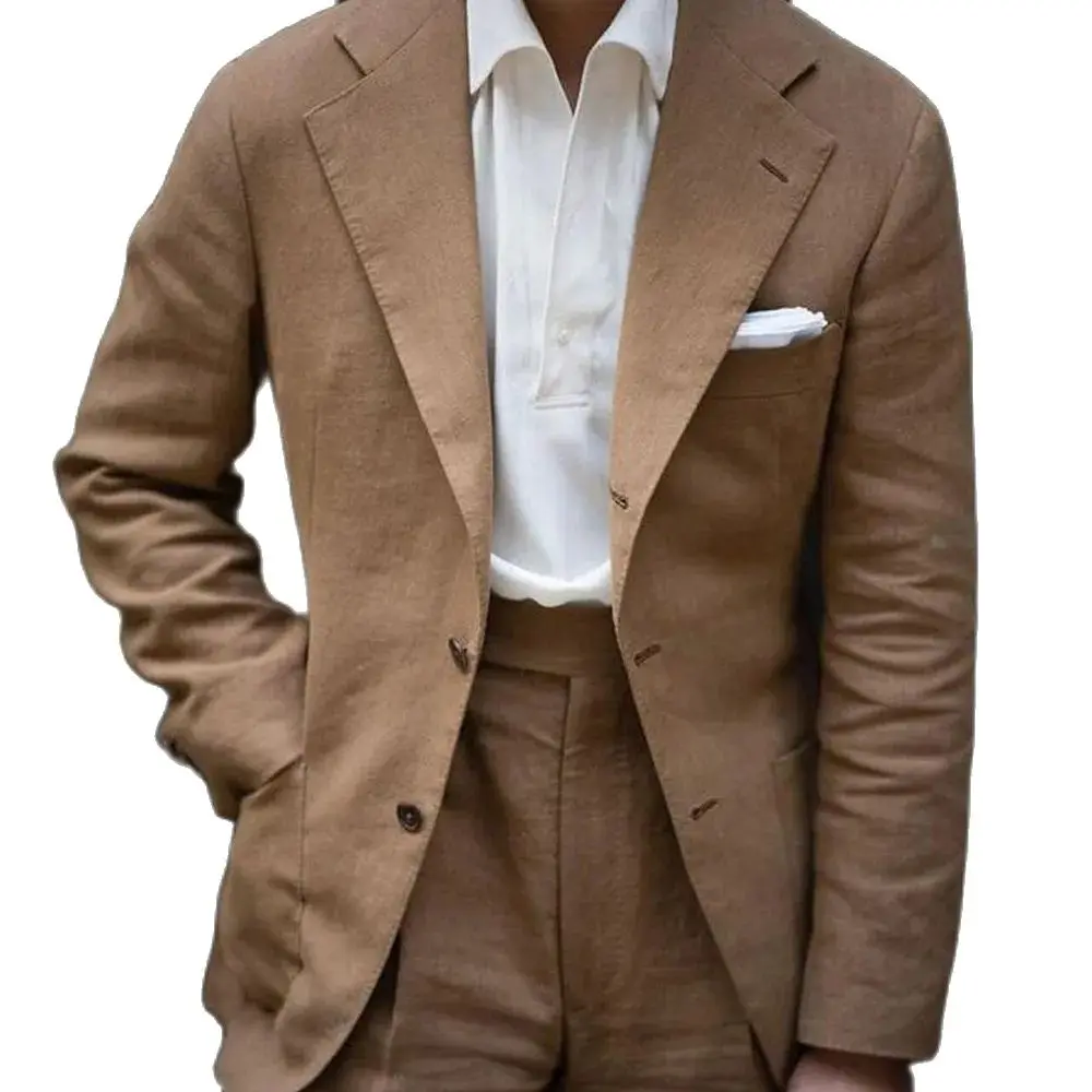 Casual Men's Suits Linen Daily Summer Blazer Notch Lapel Single Breasted - Image 2