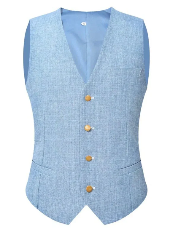 High Quality Linen Men Suit Three Piece Slim Fit Wedding Outfit Set - Image 3