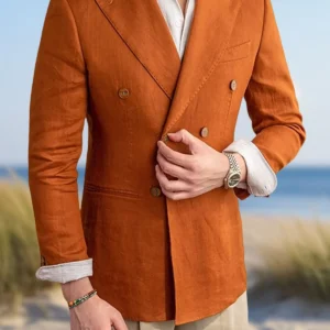 Slim Fit Tuxedo Suits For Men Blazers With Pants Summer Casual Linen Set