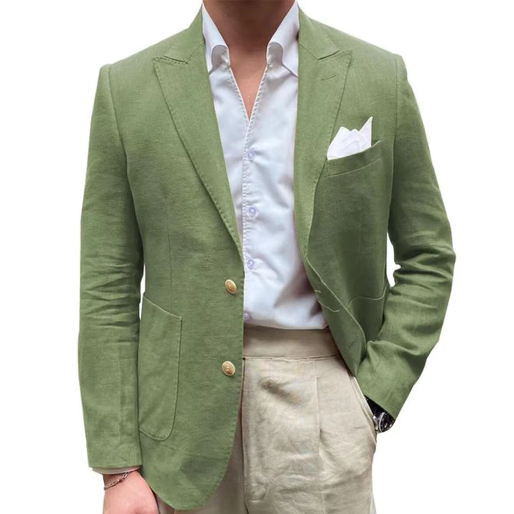 Casual Men's Jacket For Wedding Linen Single Breasted Notch Lapel Blazer Suit