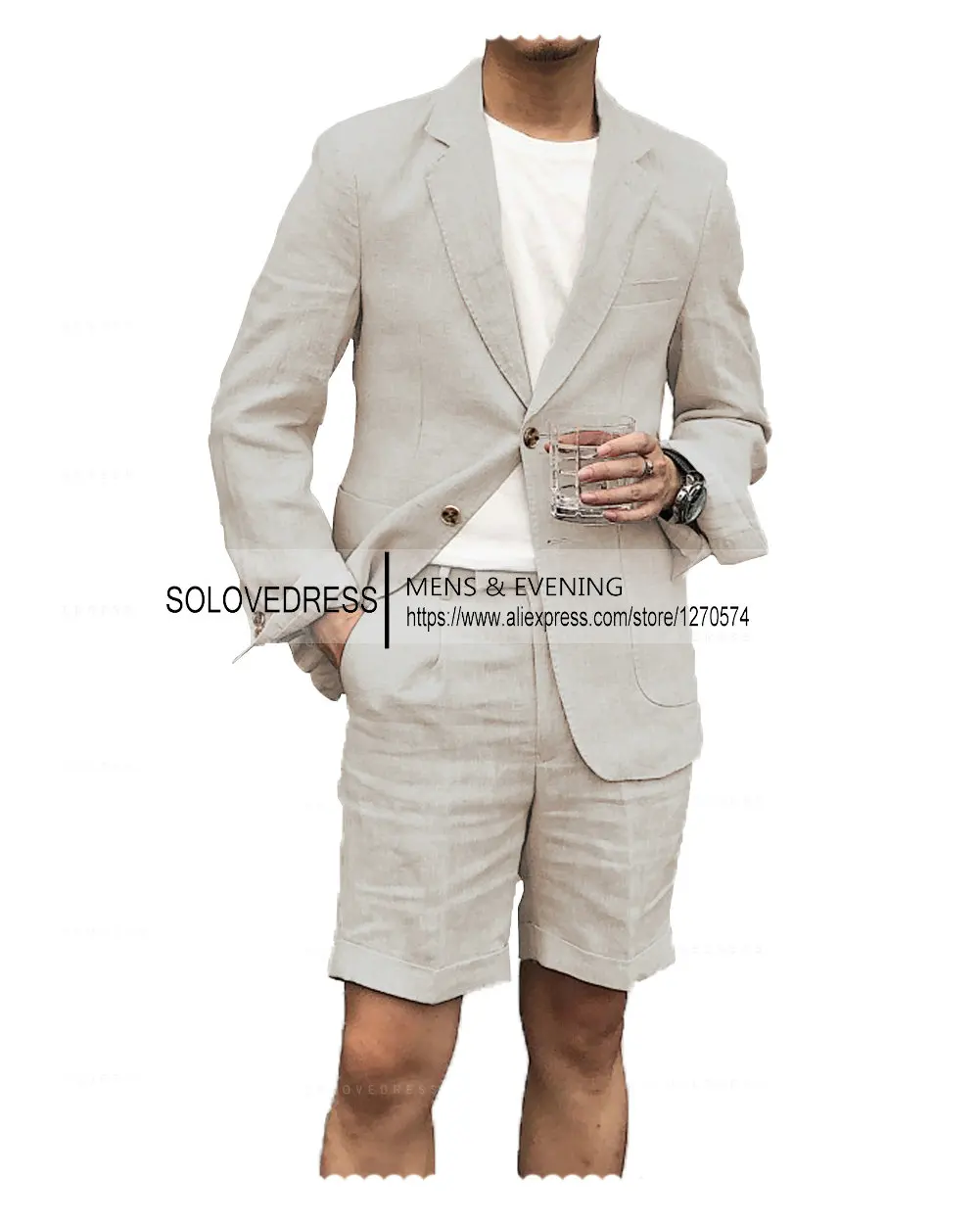 New Casual Men's Suit Jacket Summer Spring Linen Blazer Two-piece Set - Image 4