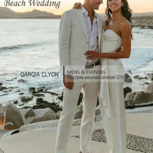 Men Suits Linen Beach Wedding Suits Three-piece Groomsmen Prom Tuxedo Set