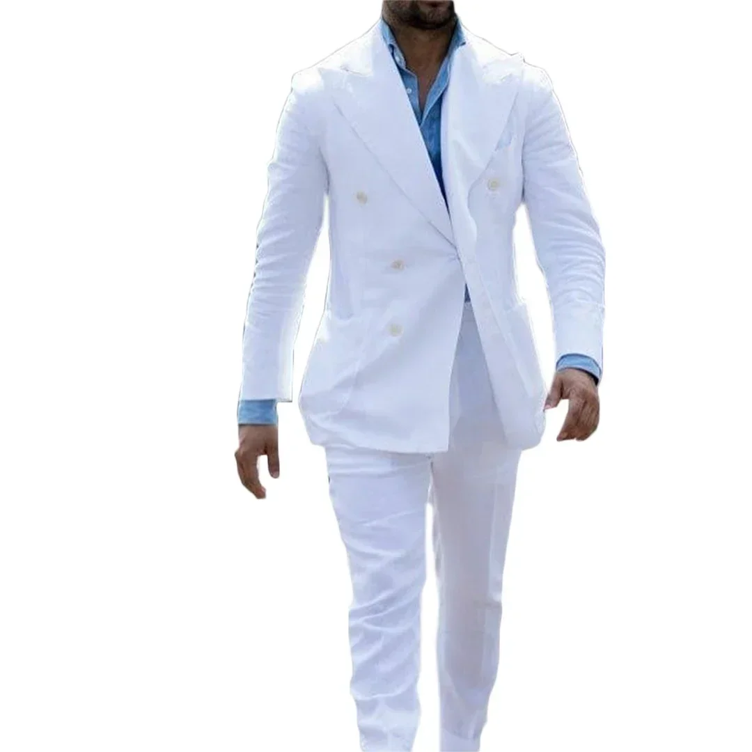 Casual Men Suits Business Slim Fit White Linen Summer Three-piece Set Blazer - Image 3