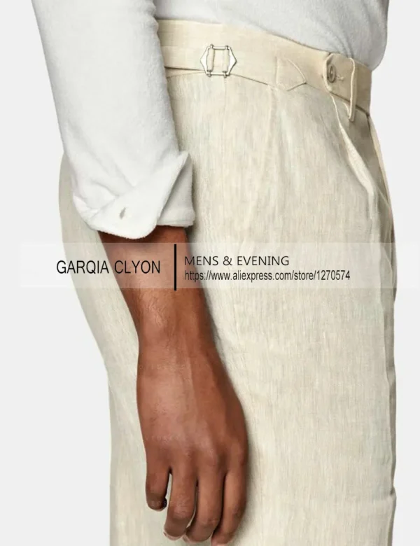 New 2Pcs Linen Men’s Suit With Belt For Summer Wedding Events - Image 4