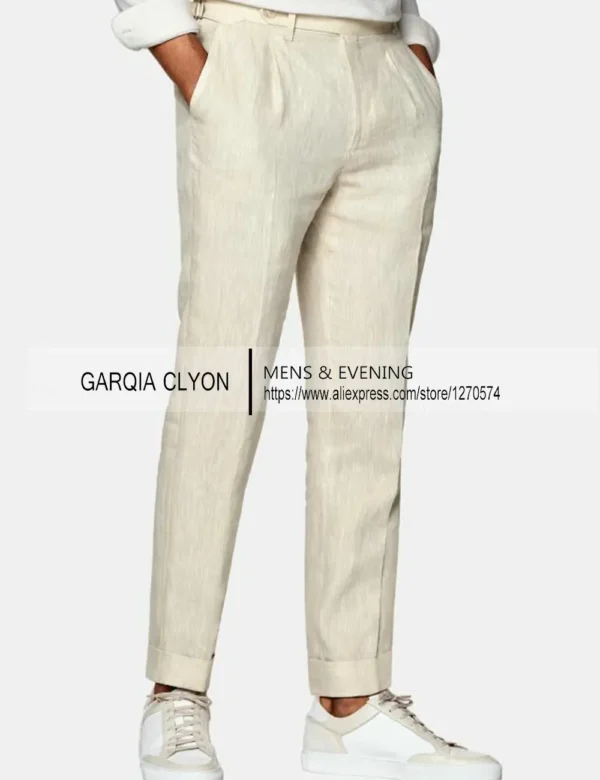 New 2Pcs Linen Men’s Suit With Belt For Summer Wedding Events - Image 3