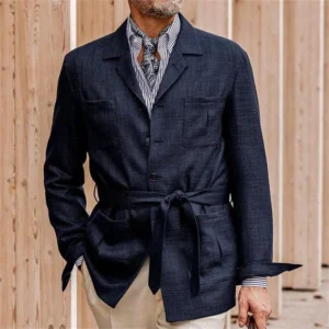 New Arrival Linen Belted Lapel Blazer Wedding Summer Jacket