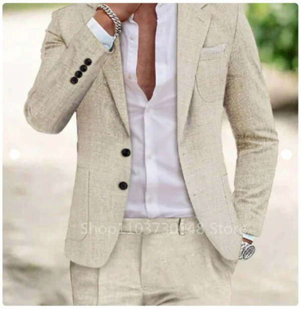 Linen Slim Fit Summer Men Suit Wedding Prom Tuxedo 2-Piece Set