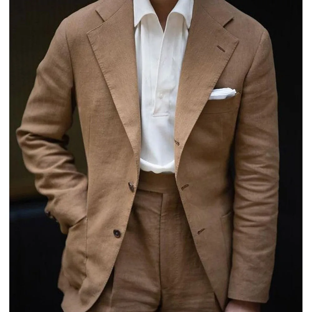 Casual Men's Suits Linen Daily Summer Blazer Notch Lapel Single Breasted