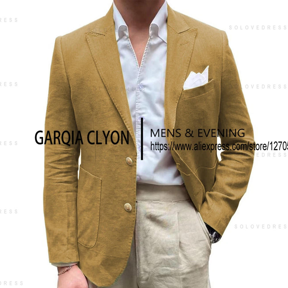 Casual Men's Jacket For Wedding Linen Single Breasted Notch Lapel Blazer Suit - Image 5