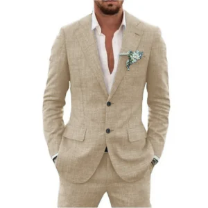 High Quality Linen Suits For Men Two Piece Wedding Tuxedo Set