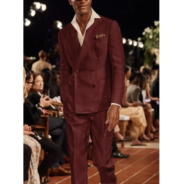 Luxury Linen Slim Fit Men Suit Business Casual Two-Piece Set Blazer Pants - Image 4