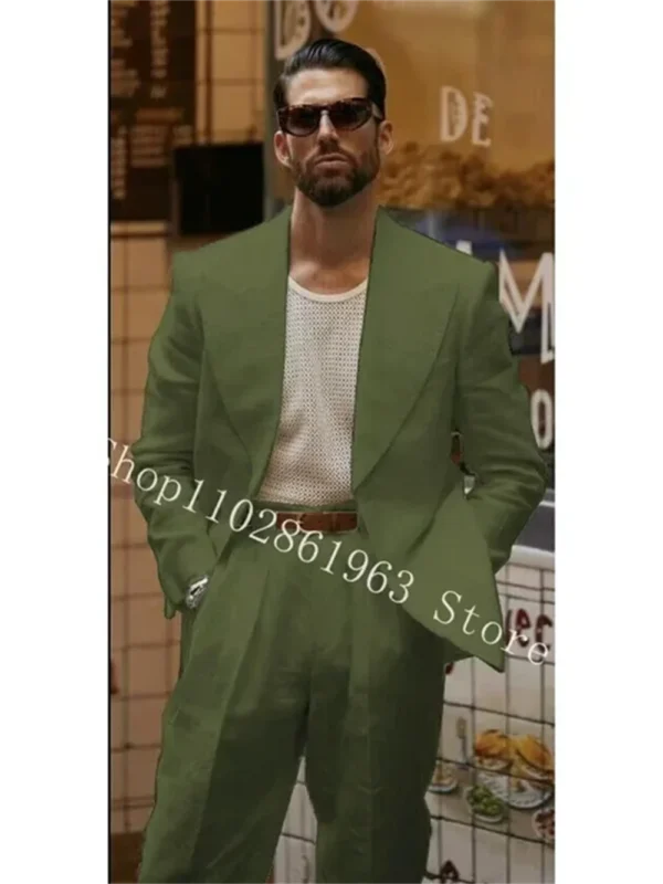 High Quality Linen Men Suit Set Wedding Groom Tuxedo Outfit Classic Elegant - Image 2