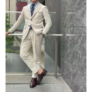 Men's Light Blue Linen Suit Slim Fit Summer Prom Outfit Set Elegant Style