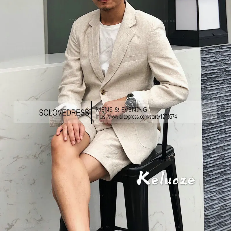 New Casual Men's Suit Jacket Summer Spring Linen Blazer Two-piece Set - Image 3
