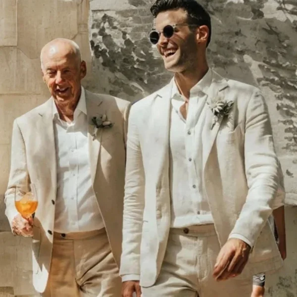 Linen Wedding Groom Tuxedo Summer Prom Blazer Two-Piece Set - Image 6