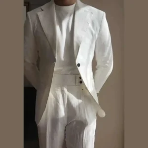 Linen Blend Business Dress Suit Men High Quality Wedding Casual Office Set