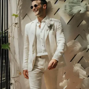Linen Wedding Groom Tuxedo Summer Prom Blazer Two-Piece Set