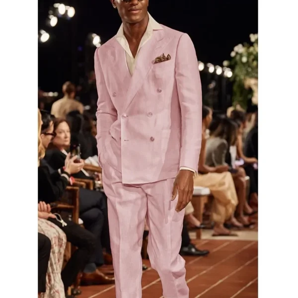 Luxury Linen Slim Fit Men Suit Business Casual Two-Piece Set Blazer Pants - Image 5