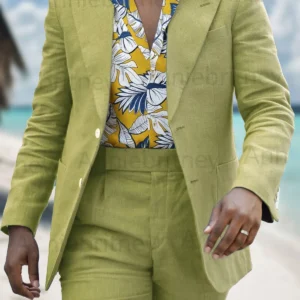 Beach Summer Linen Suit With Shorts For Men’s Casual Comfortable Daily Wear