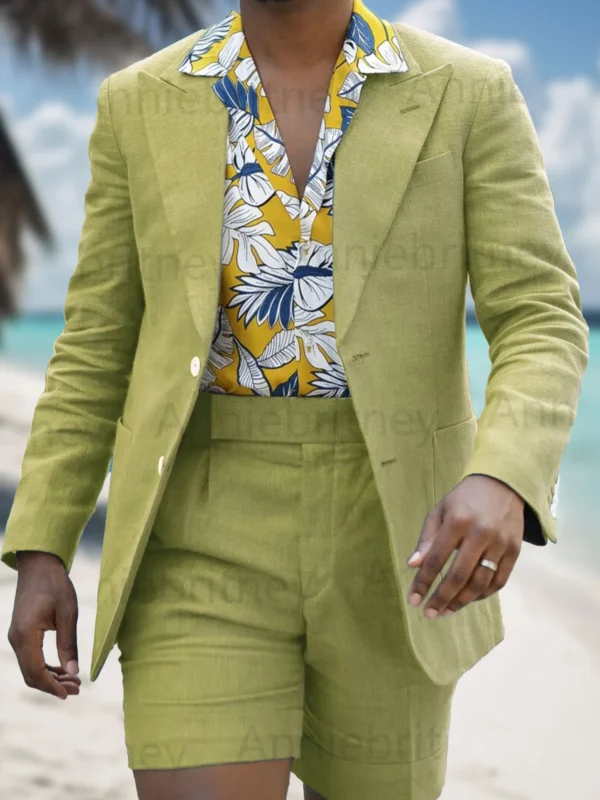 Beach Summer Linen Suit With Shorts For Men’s Casual Comfortable Daily Wear