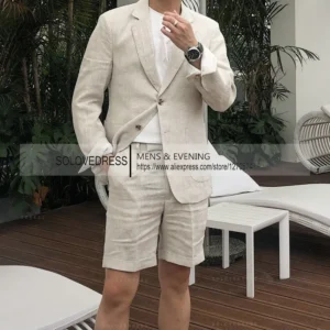 New Casual Men's Suit Jacket Summer Spring Linen Blazer Two-piece Set