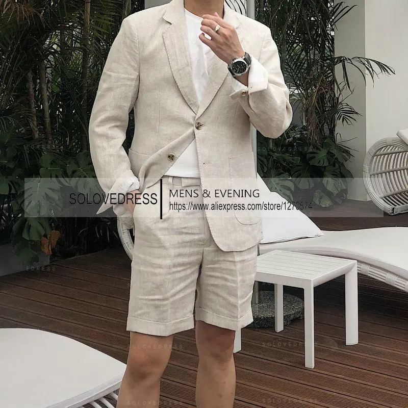 New Casual Men's Suit Jacket Summer Spring Linen Blazer Two-piece Set