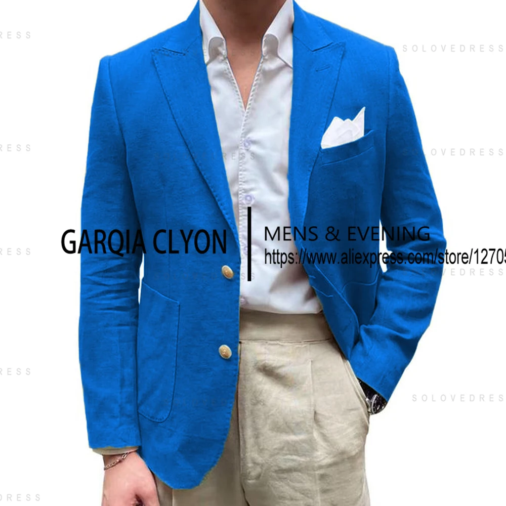 Casual Men's Jacket For Wedding Linen Single Breasted Notch Lapel Blazer Suit - Image 4
