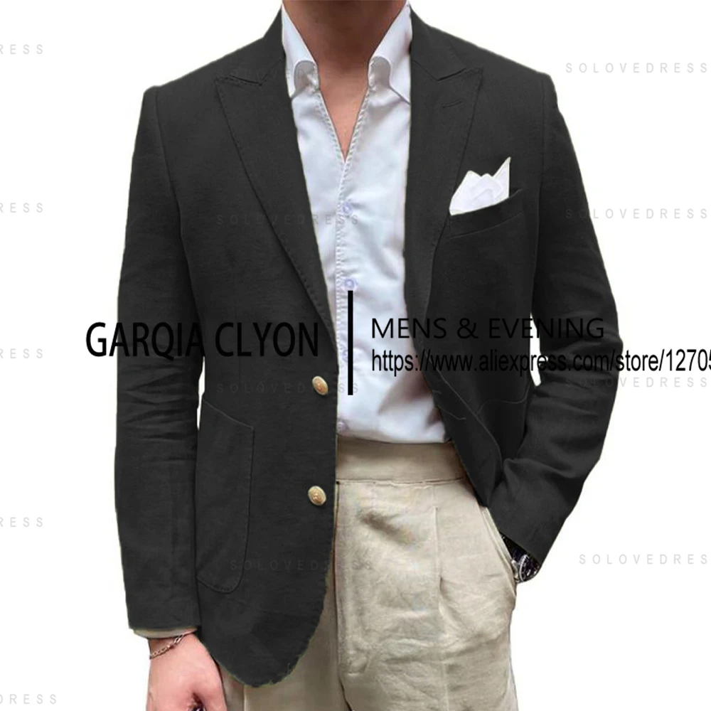 Casual Men's Jacket For Wedding Linen Single Breasted Notch Lapel Blazer Suit - Image 3