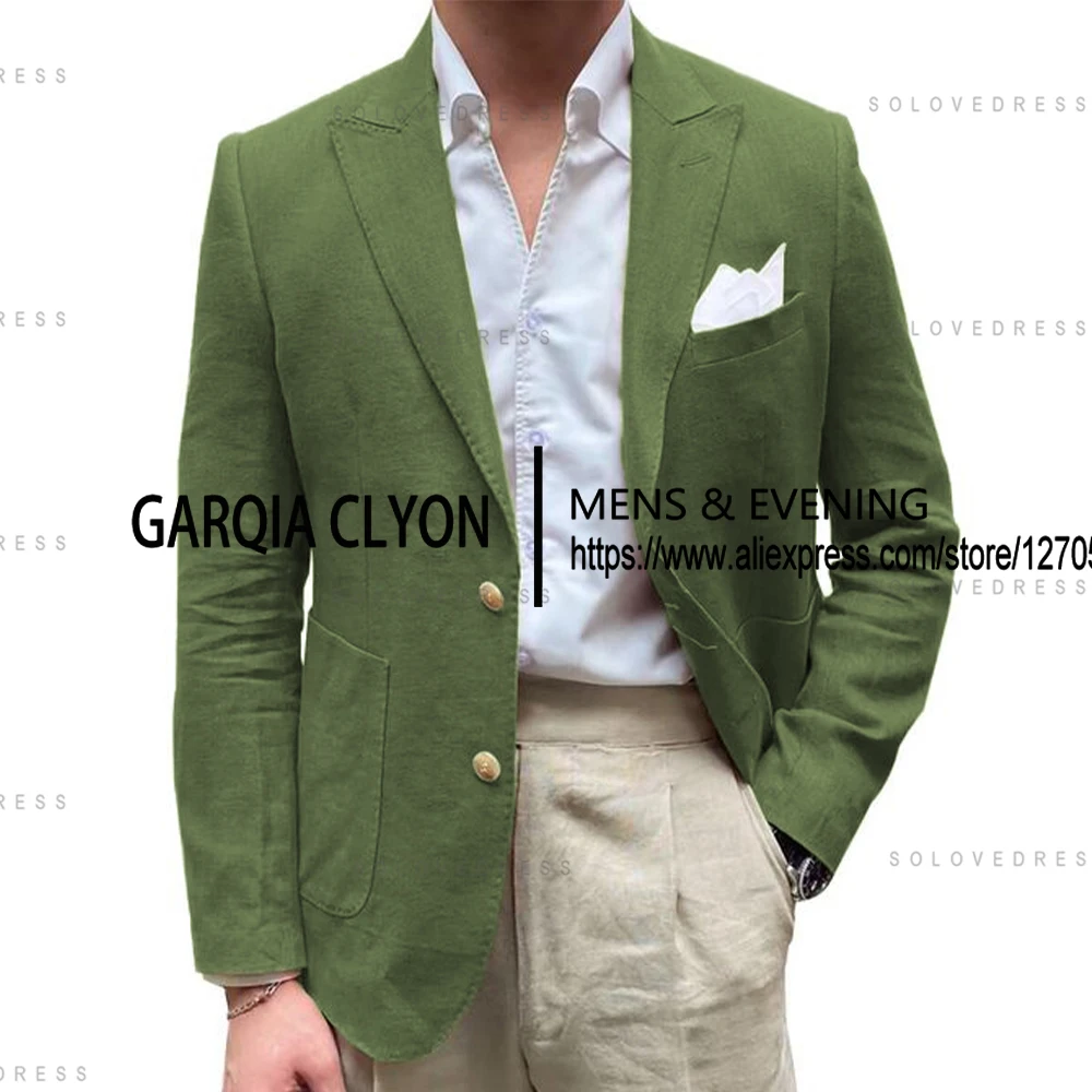 Casual Men's Jacket For Wedding Linen Single Breasted Notch Lapel Blazer Suit - Image 2