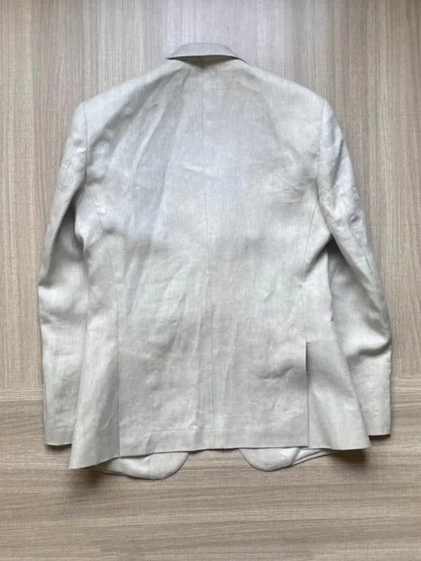 Top Quality Beige White Linen Slim Fit Summer Casual Outfit Set - Image 3