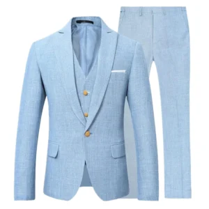 High Quality Linen Men Suit Three Piece Slim Fit Wedding Outfit Set