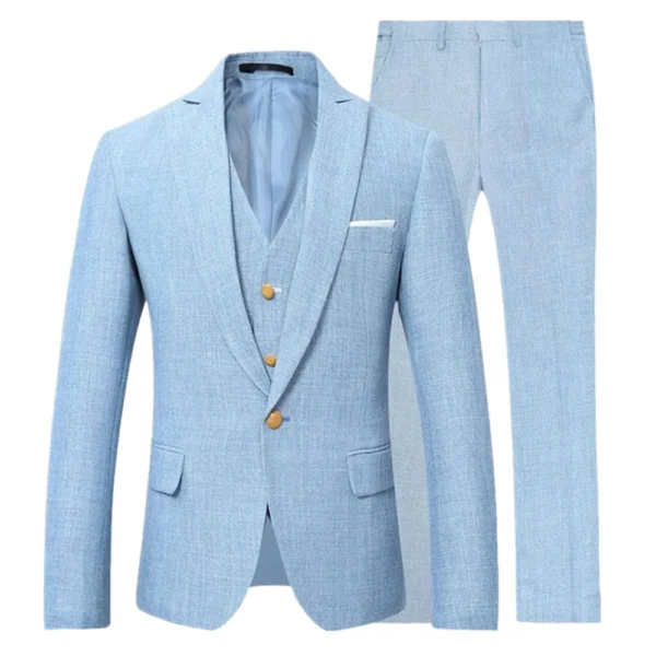 High Quality Linen Men Suit Three Piece Slim Fit Wedding Outfit Set