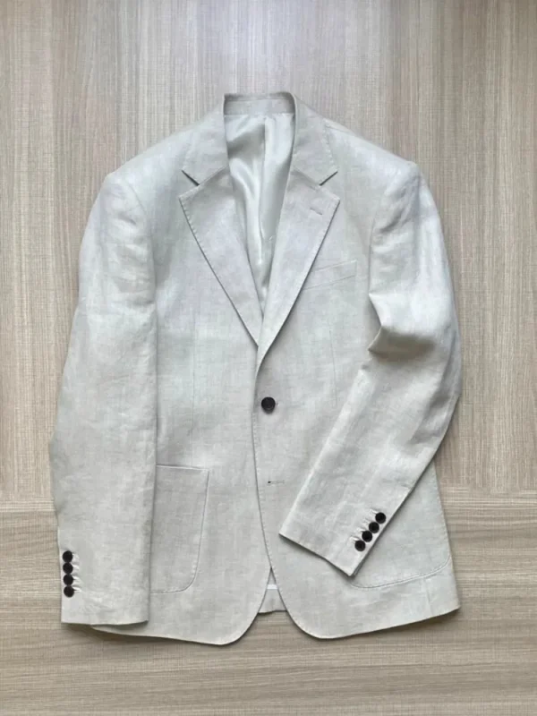 Top Quality Beige White Linen Slim Fit Summer Casual Outfit Set - Image 2