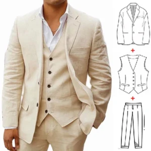 Linen Summer Men Suits For Wedding Groom Tuxedos Casual Beach Set