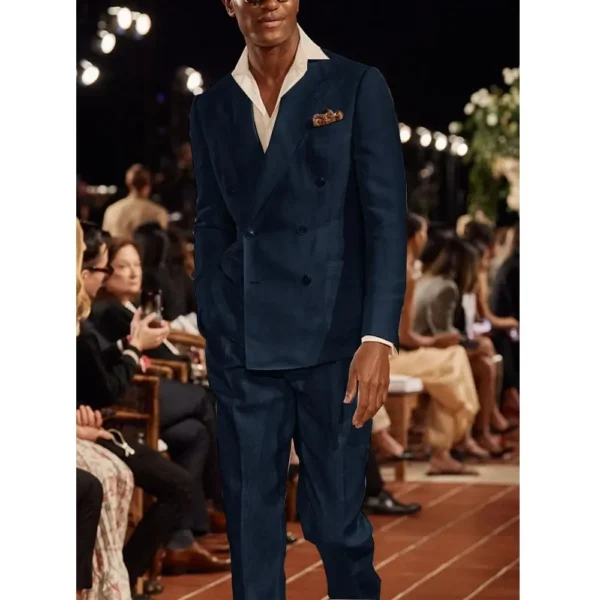 Luxury Linen Slim Fit Men Suit Business Casual Two-Piece Set Blazer Pants - Image 6